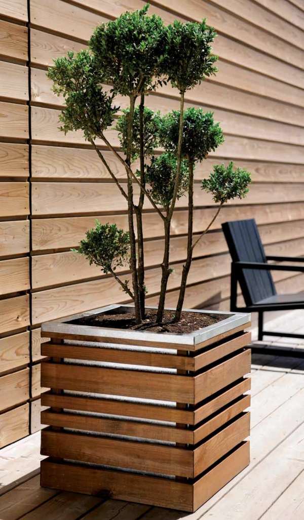 Holzkübel terrassen gestaltung mit viel grünem nachhaltiges design-BURGER-FIRST