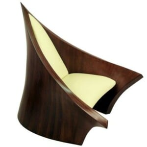 Holzstuhl Polsterung Sitzkissen dunkle Holzfarbe moderne Möbelstücke vorne