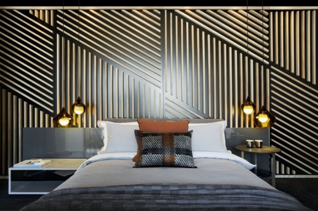Schlafzimmer Gestalten Ideen coole Wandpaneele geometrische Muster