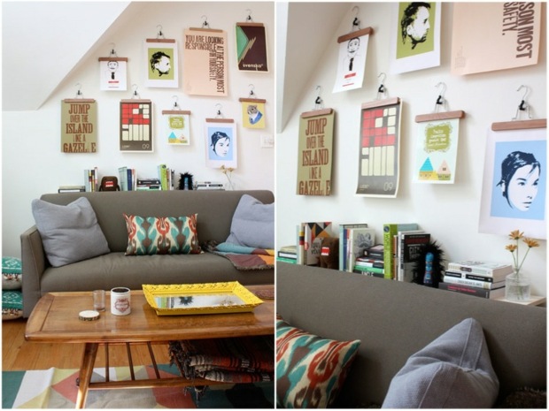 Fotowand kreativ gestalten coole Idee kleines Wohnzimmer