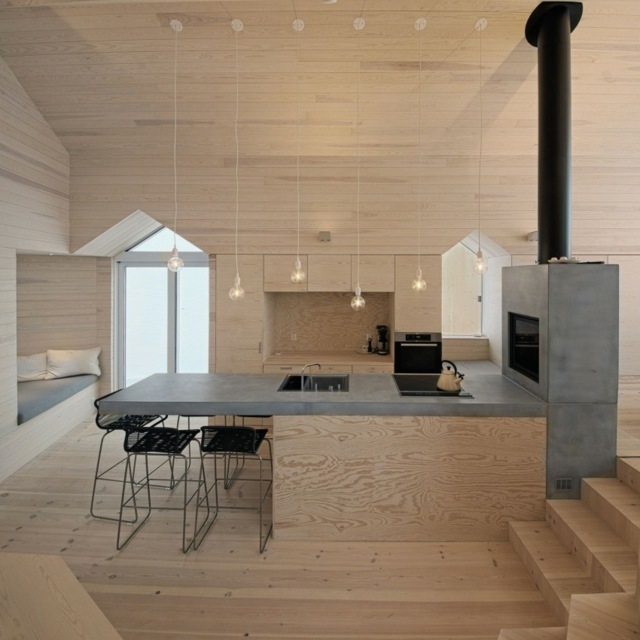hell Bodenbelag Stühle Pendelleuchten Wohnzimmer Küche skandinavischer Stil