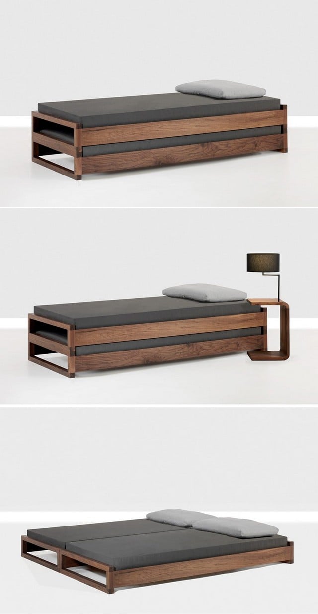 Nachttisch cooles Design Echtholz Möbel Matratze grau