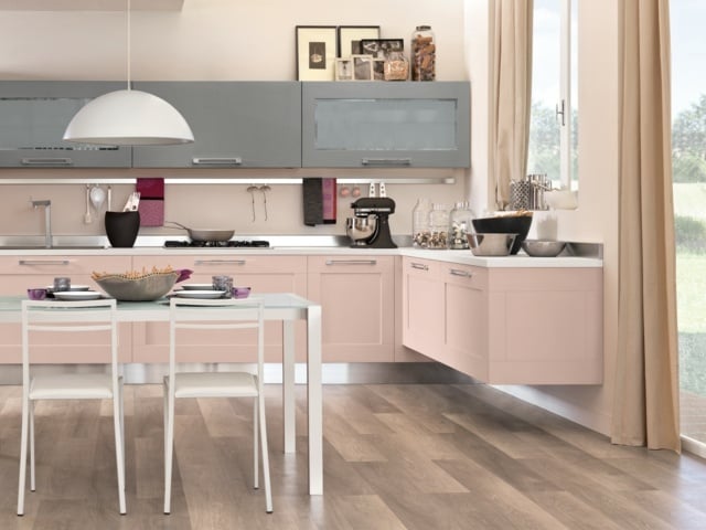 Küche Materialien auswählen rosa grau kombinieren