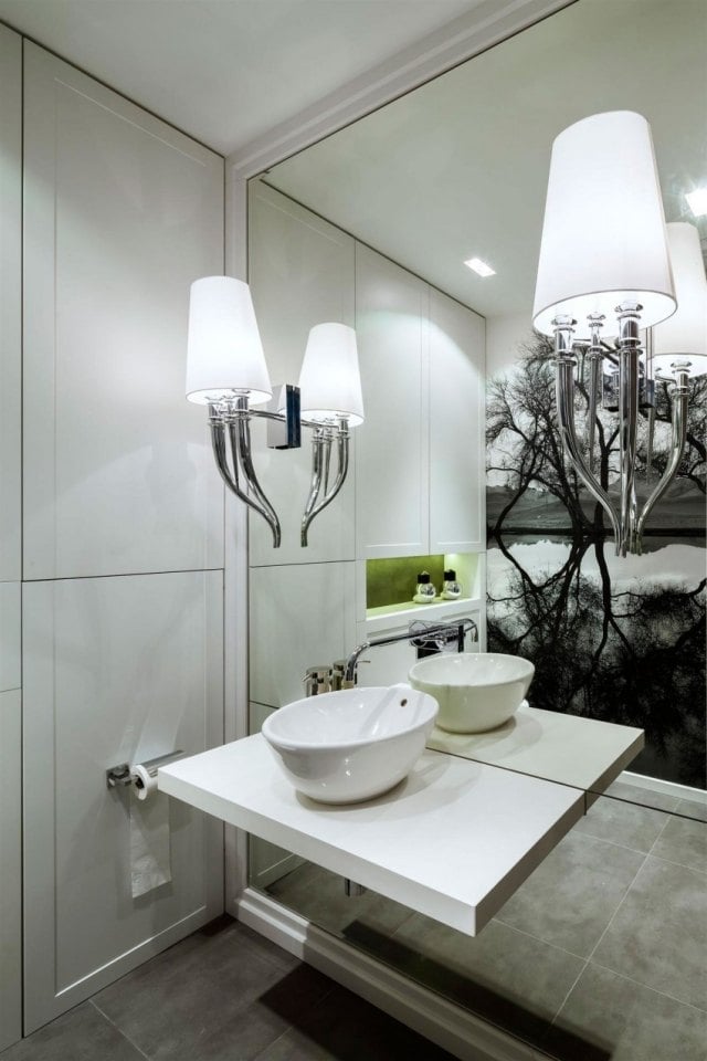 Badezimmer-Wandleuchten Weiß-indirekte beleuchtung-freistehendes waschbecken Spiegelwand