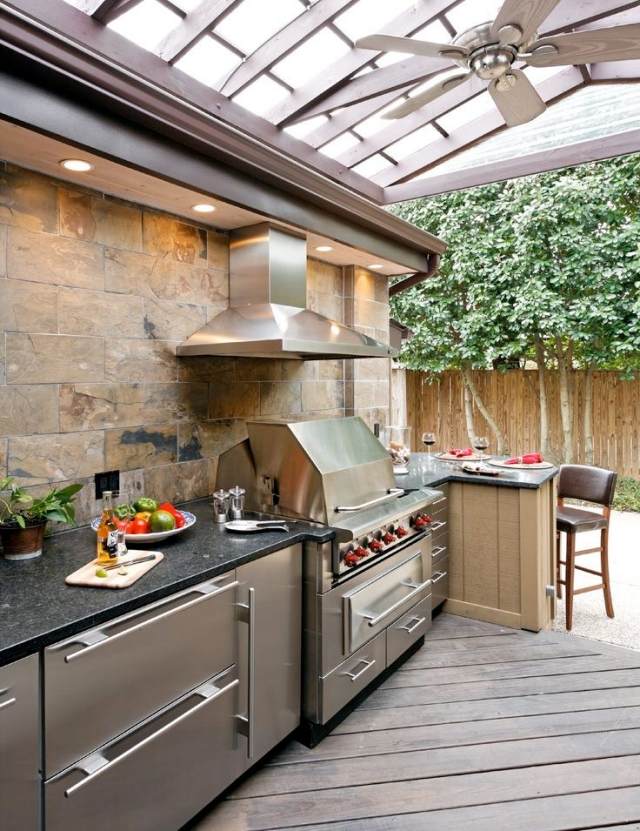 sommer Küche überdachte terrasse grill esstheke