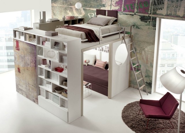 Ideen kleine Einzimmerwohnung hohe Decke rosa Dekostücke