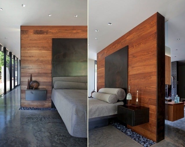 minimalistisch Badezimmer Bett Kopfteil Raumteiler Ideen