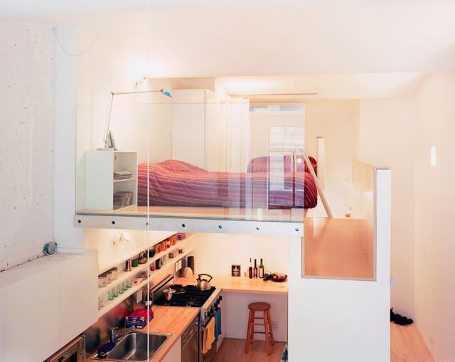 Küche einrichten Ideen platzsparende Designer Ideen Hochbett eingebauter Schrank