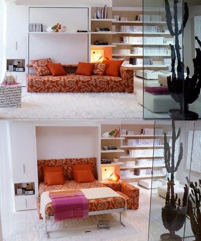 Einrichtungsideen für Schlafzimmer ausziehbares Sofa Treppe Wohnzimmer schlafen