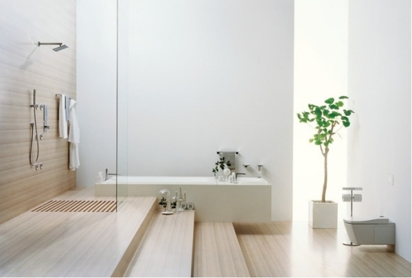badezimmer hell offene gestaltung asiatisch-anmutend badewanne wandbefestigt