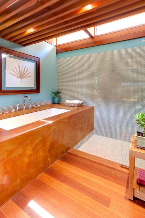 badezimmer nach-feng shui gestalten holzdielenboden wand deko bild