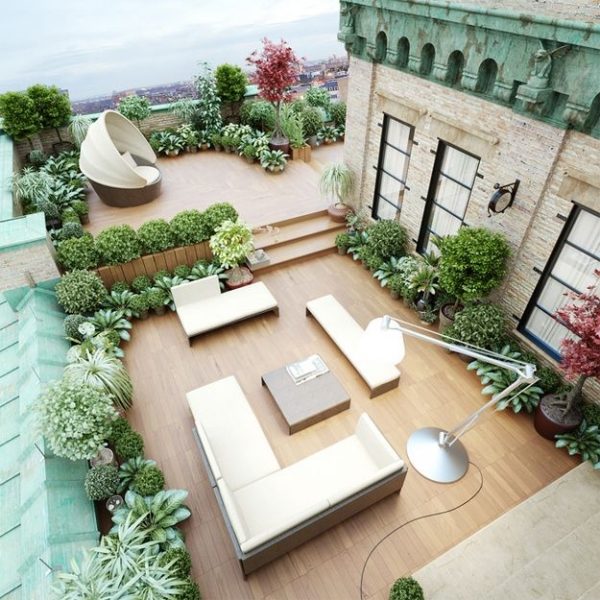 dach begrünung exotische-pflanzenarten polstermöbel lounge outdoor sofa