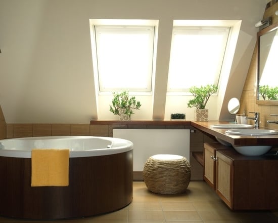 bonsai baum badezimmer modern schlicht design holz material