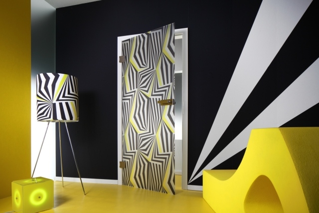 Design-Glastüren  lars contzen schwarz gelb geometrisch avantgardistisch