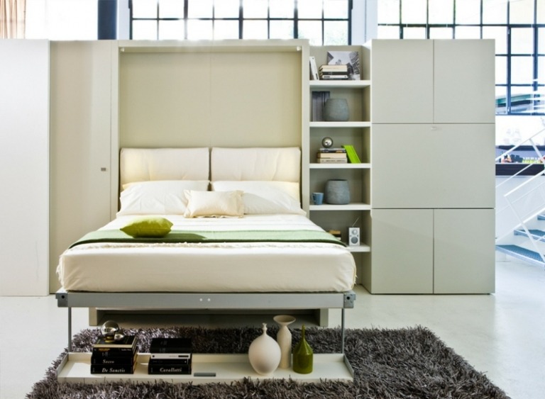 einrichtungsideen für schlafzimmer wohwand idee klappbett weiss modern