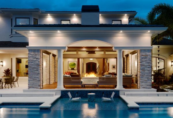 feuerstelle pool überdachte terrasse luxus