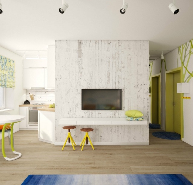 geräumige einzimmerwohnung-mit mini küche beton wand akzent