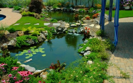 grüner garten-anlegen teich trittsteine-wege pergola schatten