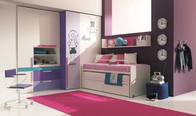 hochbett mit stauraum teppich pink mädchen teenagerzimmer