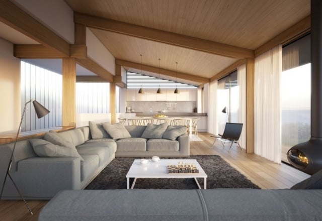 hochfloriger teppich grau-wohnzimmer wohnideen hängender kaminofen kaffeetisch-glanzoberfläche
