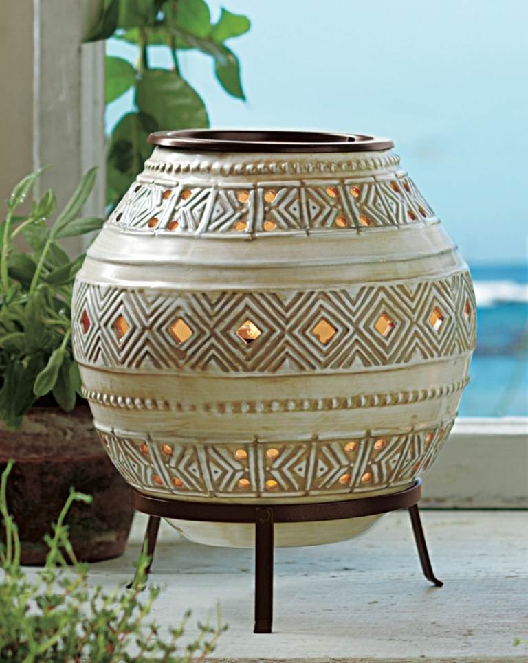 ideen für außenleuchten topf vase windlicht grossformat kerze lampe mediterran