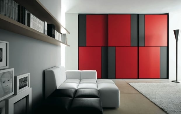 Schlafzimmer ideen Farbschema-rot schwarz-Stauraum Lösungen 