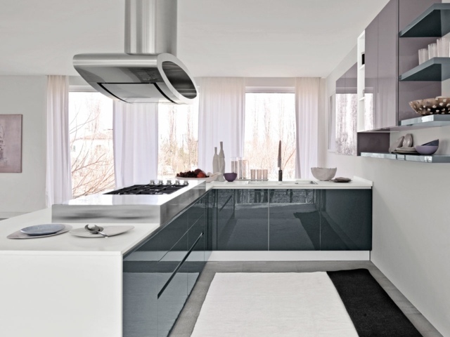 Glasfronten Küche Planung Edelstahl modern minimalistisch