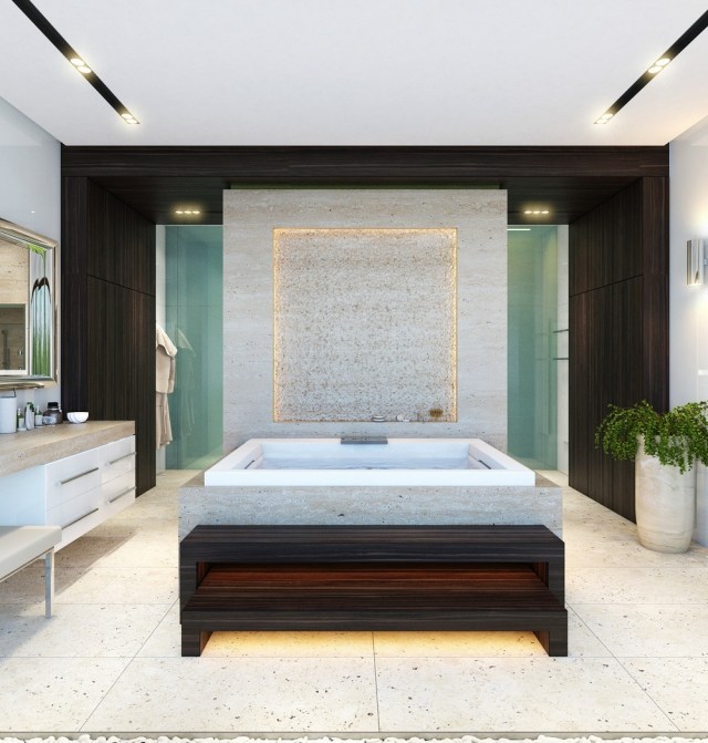 luxus-bad wohlfühlzimmer gestalten granit-wand badewanne-design Maria-Ivanova 