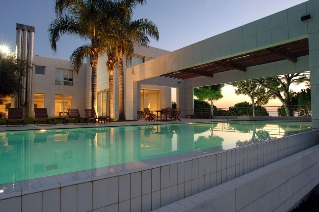 luxus villa mit garten-mit palmen kiefernbäume und infinity-nachtbeleuchtung