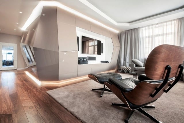 luxus wohnzimmer einbauleuchten dielenboden maserung