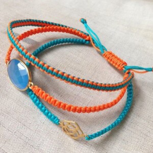 makramee armband freundschaft orange hellblau anhaenger damen accessoire