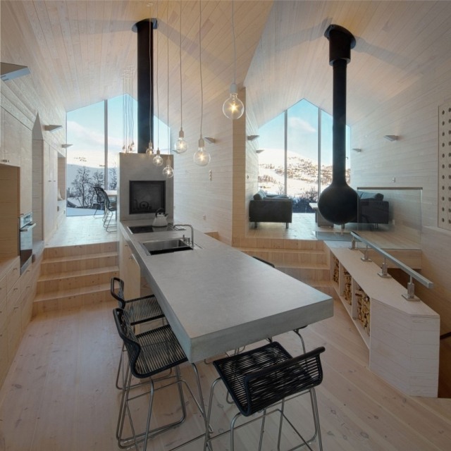 moderne berghütte-wohnküche led beleuchtung arbeitstheke modern