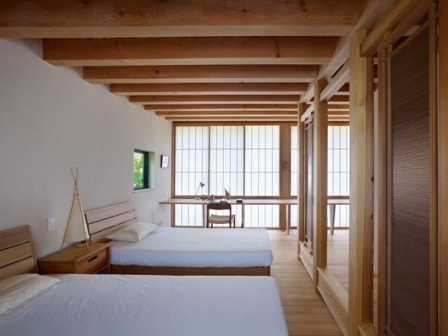 moderne ferienvilla japan schlafzimmer shoji papier türen