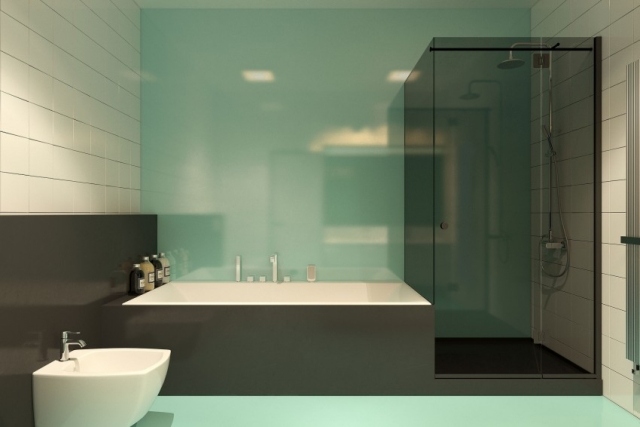 moderne wohnung bad gestaltung duschkabine badewanne minze