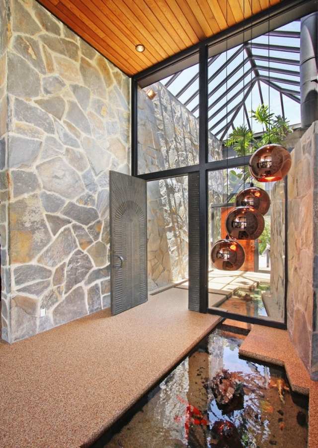 indoor koiteich kupfer-hängeleuchten hochglanz stein-wandverkleidung decken-einbauleuchten