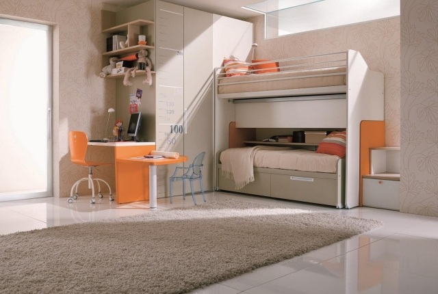 mädchenzimmer einrichten für geschwister-teenager teppich-shaggy etagenbett 