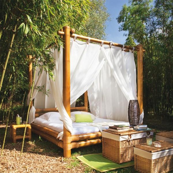 outdoor bereich-einrichten sommerliche möbel-bambus himmelbett 