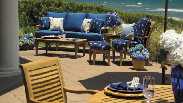 outdoor möbel blau hell holz kombination frisch 