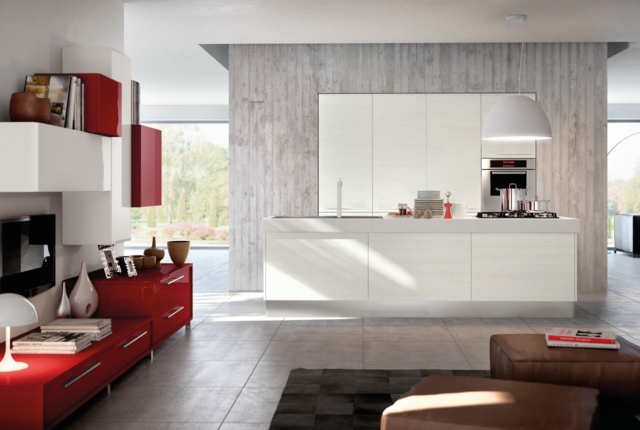 weiße Theke moderne Küche Wohnzimmer planen