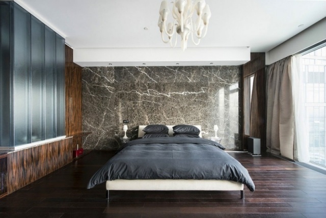 schlafzimmer ideen bilder luxus wohnungen marmor wand doppelbett