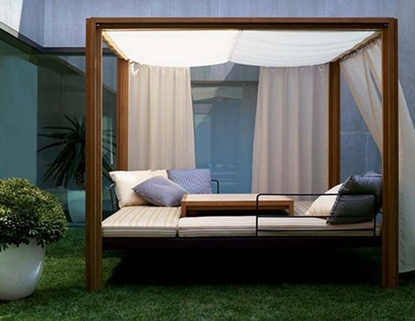 teakholz garten-möbel design-ideen himmelbett für außen