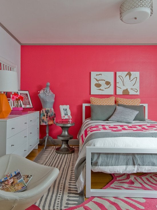 teenagerzimmer für mädchen ideen wandfarbe pink grau gestaltung-neon-pink