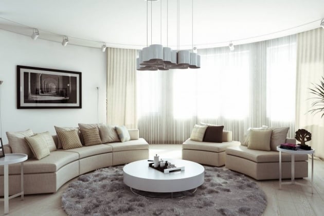 teppich rund shaggy grau wohnzimmer modern