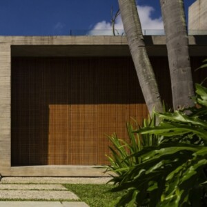 the p house-flachdachhaus aus beton-gedreht baukörper palmengarten