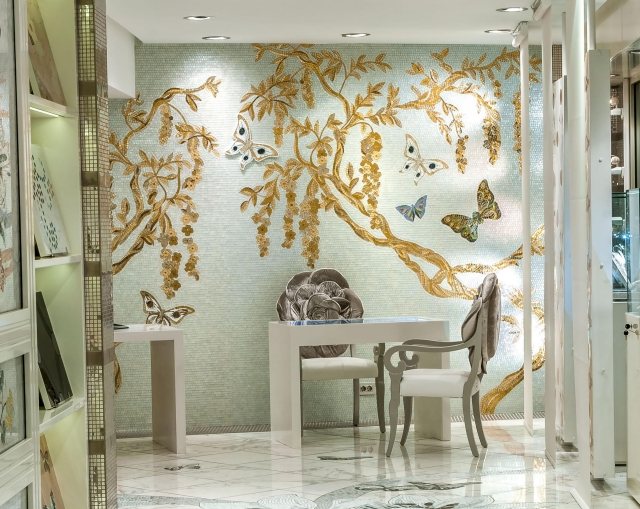 Wandgestaltung mit Mosaik einrichtung modern home office sicis
