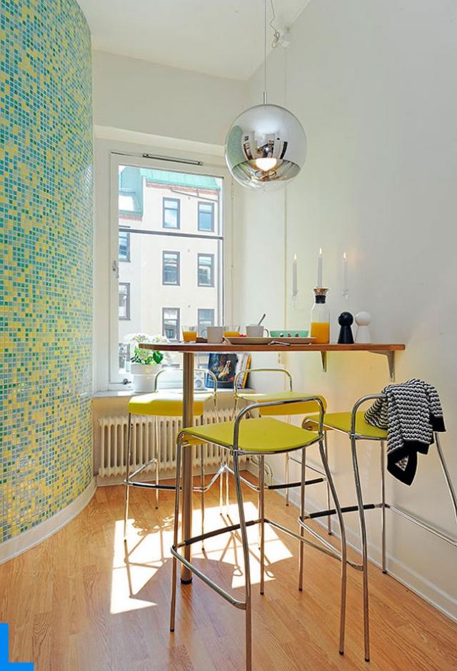 Wandgestaltung mit Mosaik frisch moderne einrichtung esstheke blau gelb