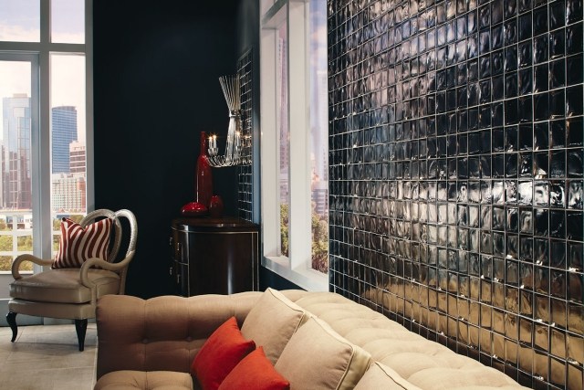 wandgestaltung mosaikfliesen schwarz moderne einrichtung wohnzimmer