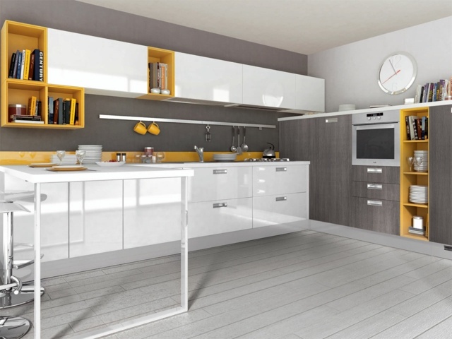 gelbe Küchenschränke Akzente moderne Gestaltung Idee