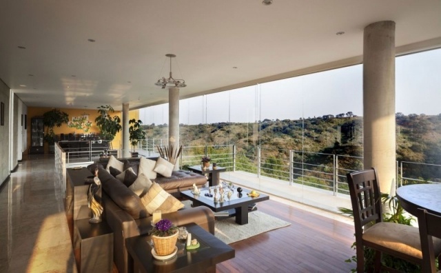 innenarchitektur loft wohnung leder-sofa set sitzlandschaft modern-panoramafenster 