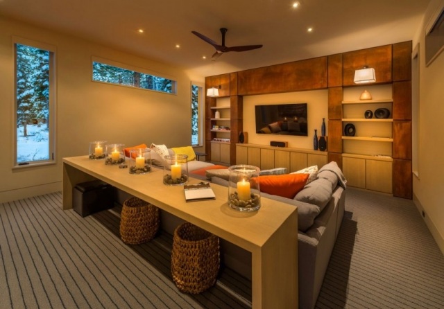 wohnzimmer design-ideen teppichboden gemütliches-ambiente deckenleuchten led kerzen-dekoration